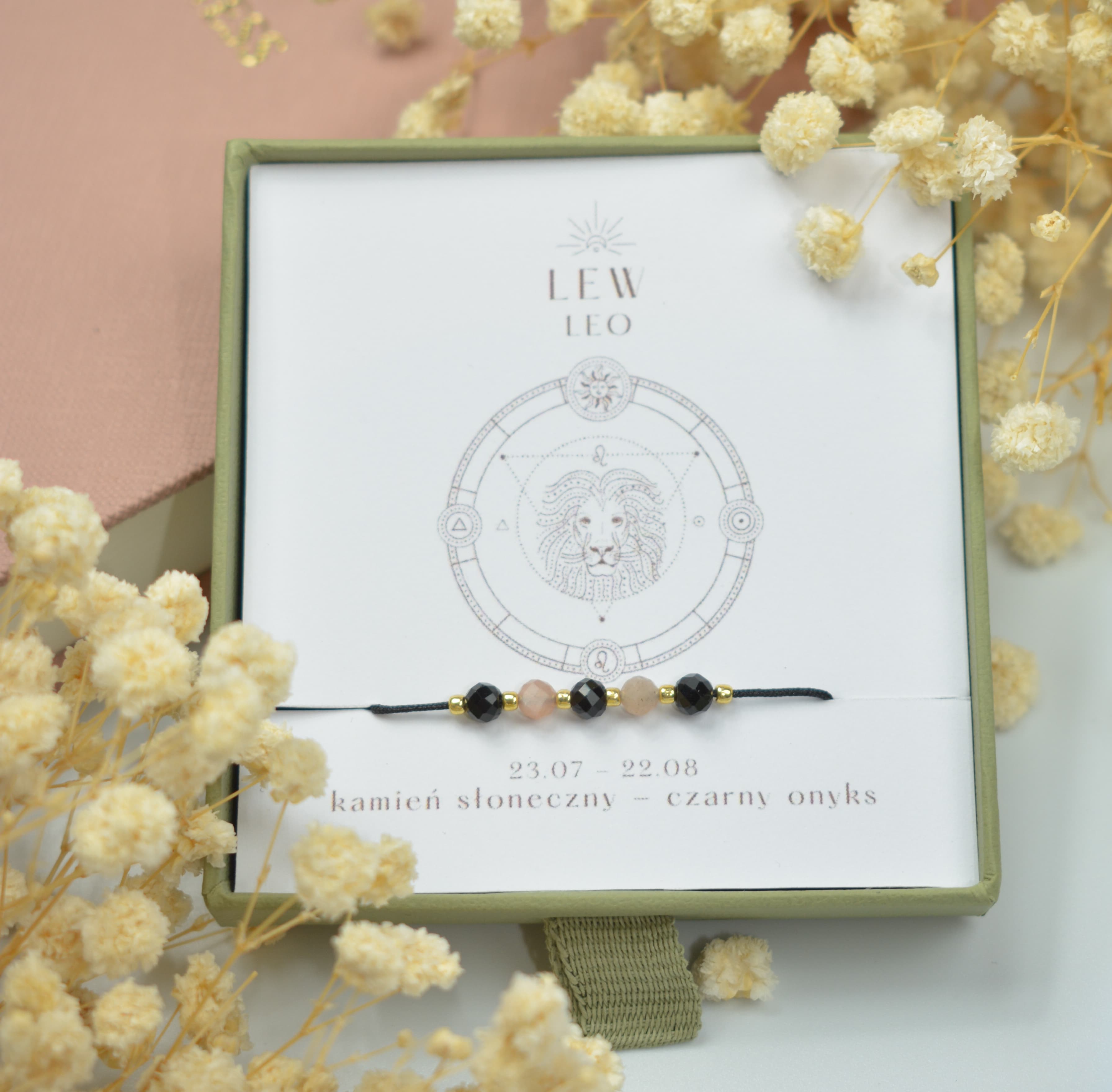 Bransoletka na czarnym sznurku nylonowym z czarnym onyksem i beżowym kamieniem słonecznym