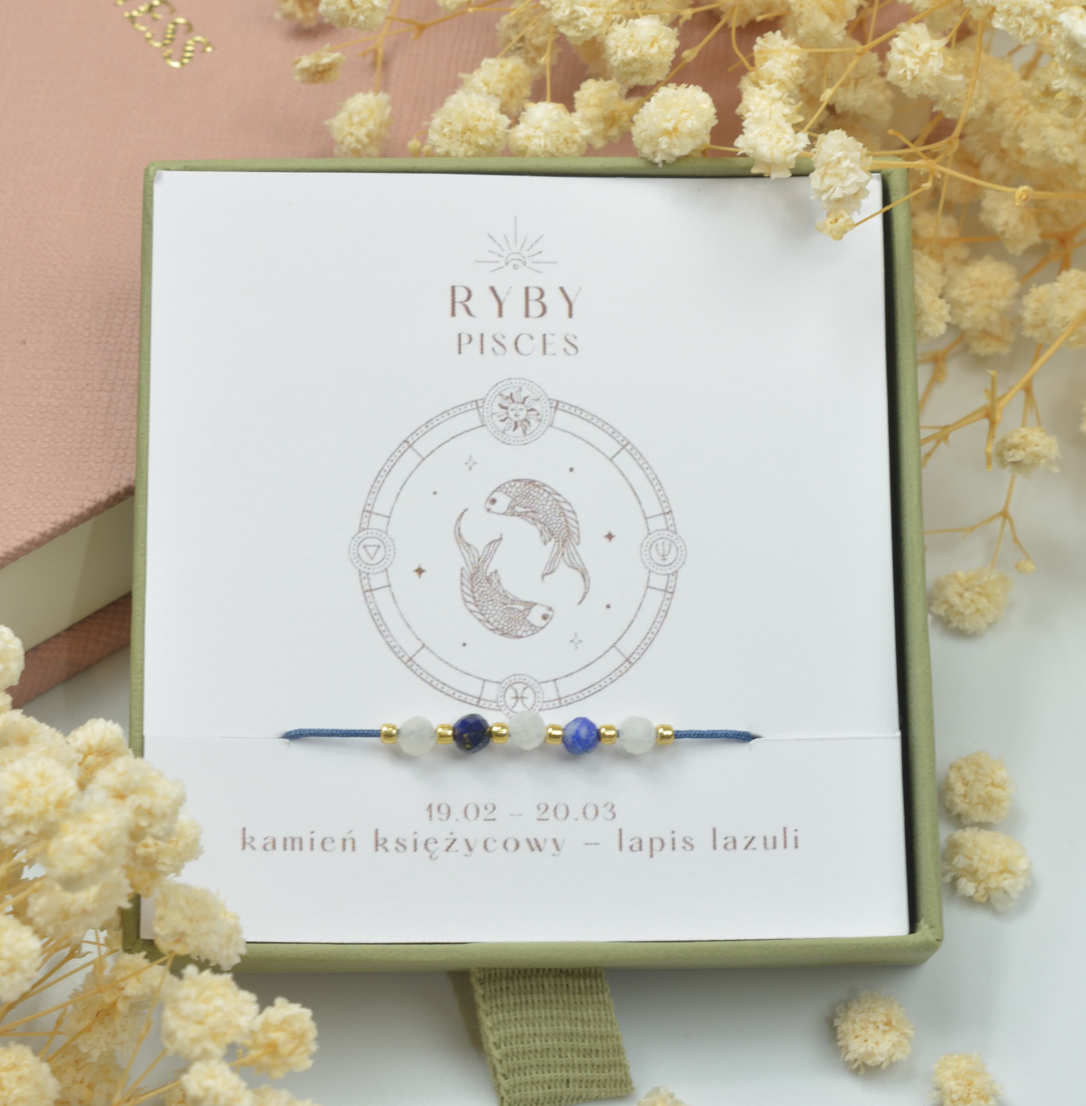 Bransoletka na ciemnoniebieskim sznurku nylonowym z białym kamieniem księżycowym i ciemnoniebieskim lapis lazuli